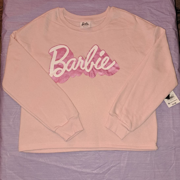 Girls Pink Barbie Logo Sweatshirt with Long Sleeves Size Large - Picture 6 of 7